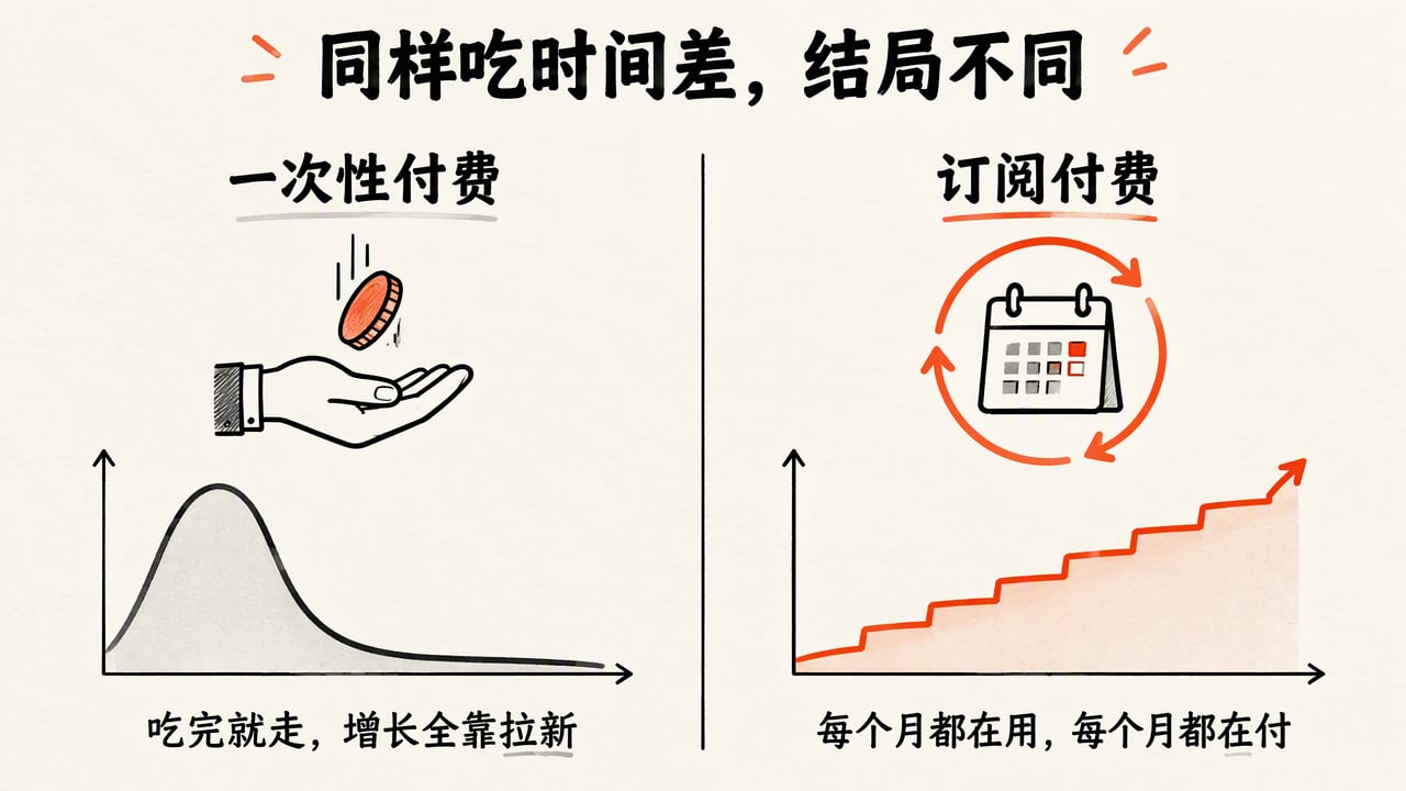 一次性付费与订阅付费:同样吃时间差,结局不同