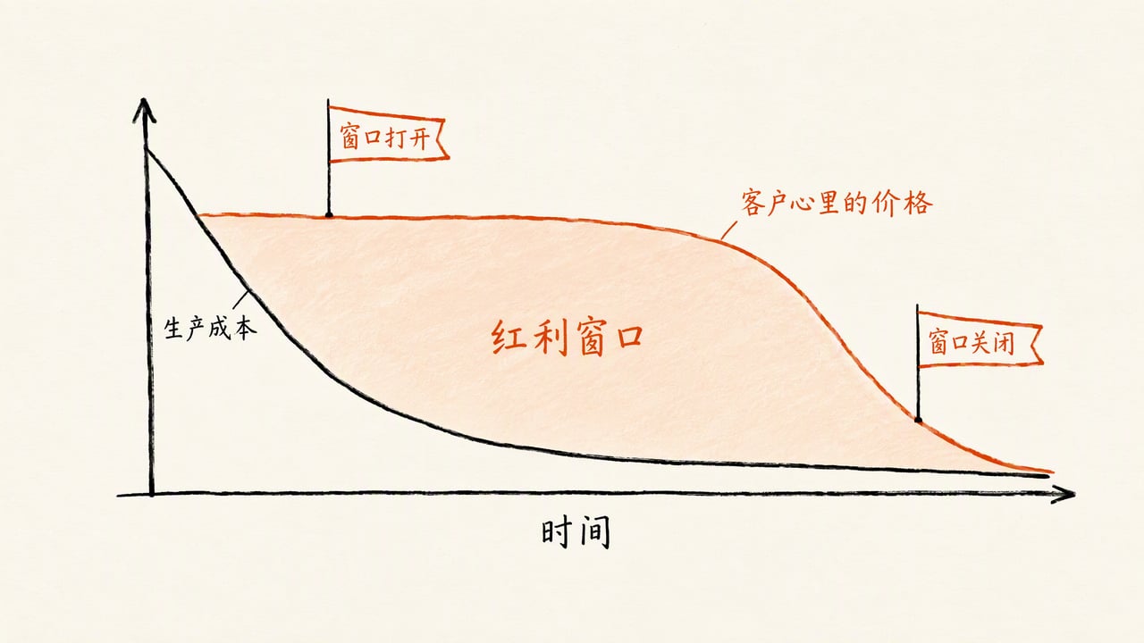 红利窗口:生产成本与客户心里的价格之间的时间差