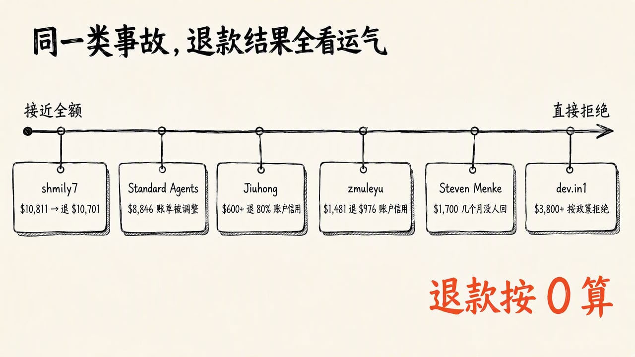 同一类事故,退款结果从接近全额到直接拒绝