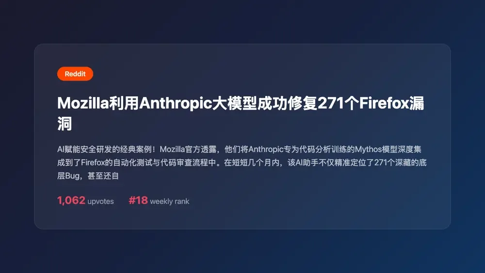 Mozilla利用Anthropic大模型成功修复271个Firefox漏洞