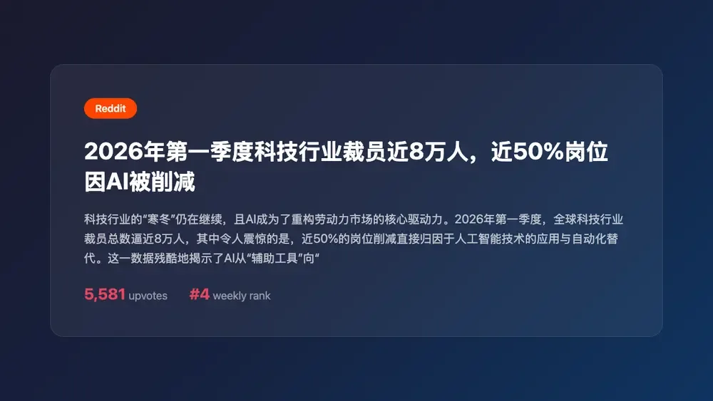 2026年第一季度科技行业裁员近8万人,近50%岗位因AI被削减